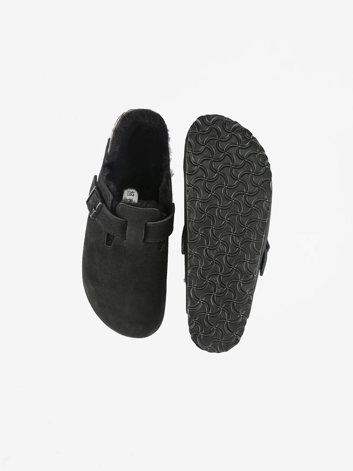 Black Suede Leather Boston Shearling Clog