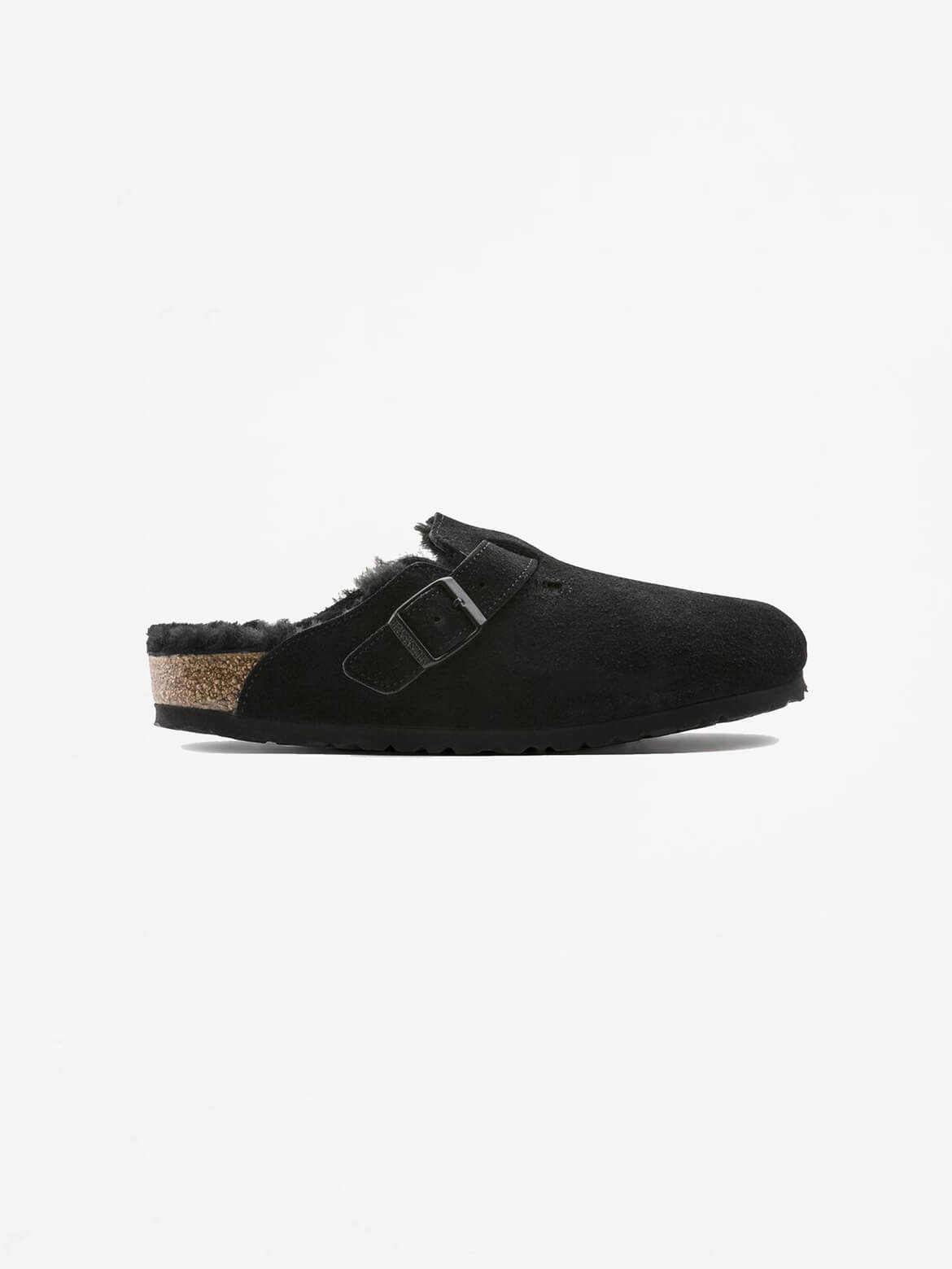 Black Suede Leather Boston Shearling Clog