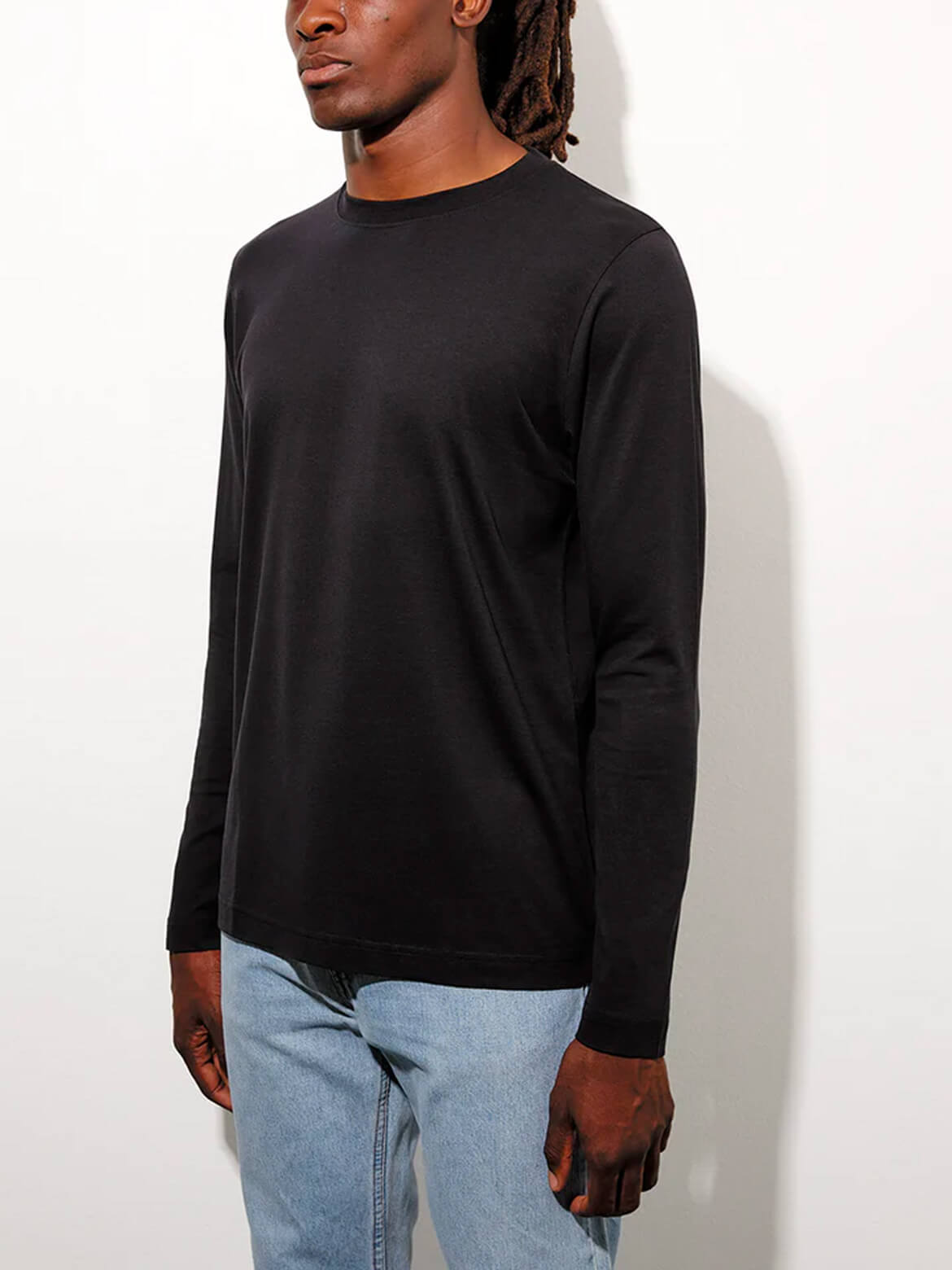 Black Midweight Long Sleeve T-shirt Lyocell Blend