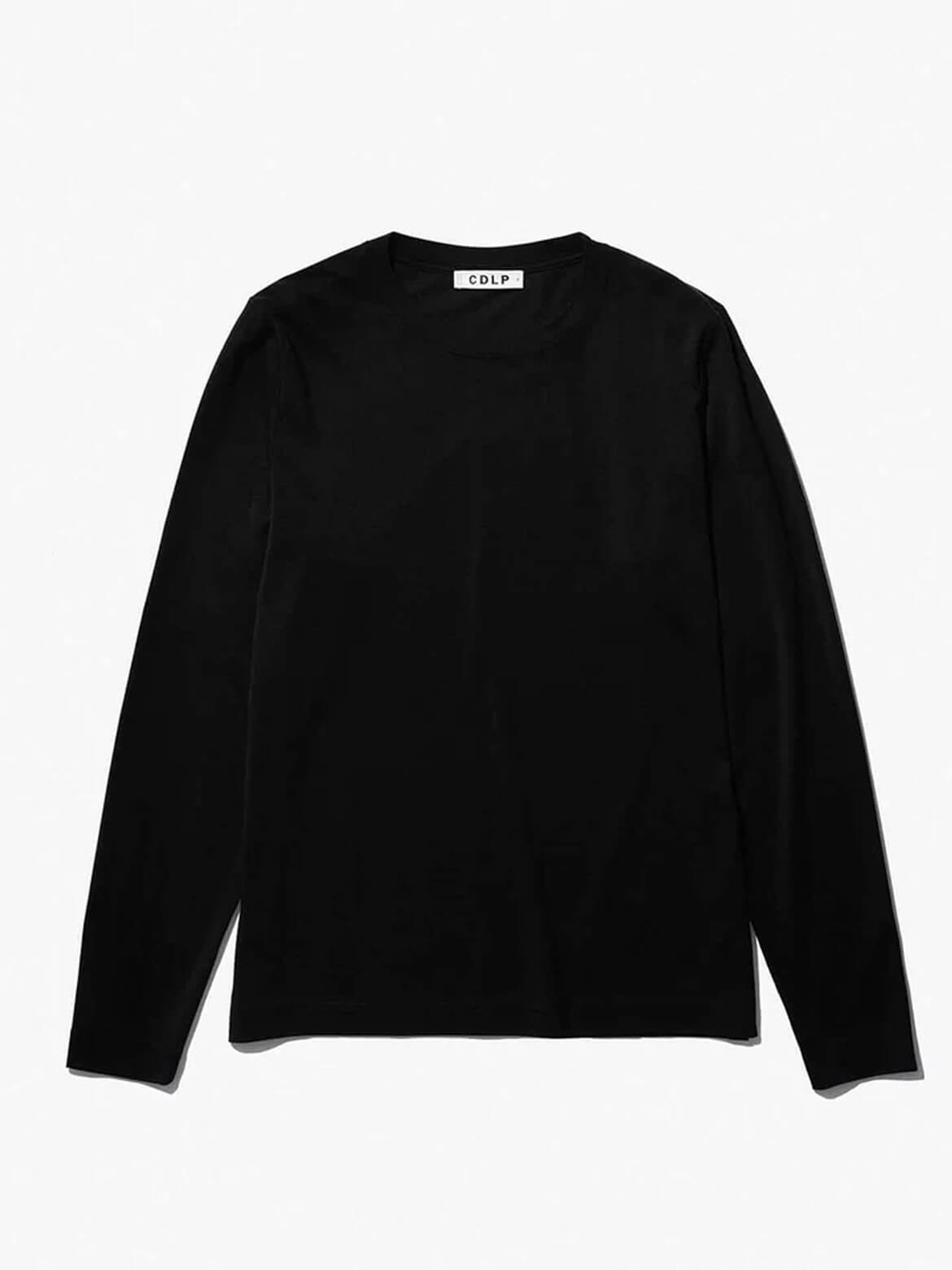 Black Midweight Long Sleeve T-shirt Lyocell Blend