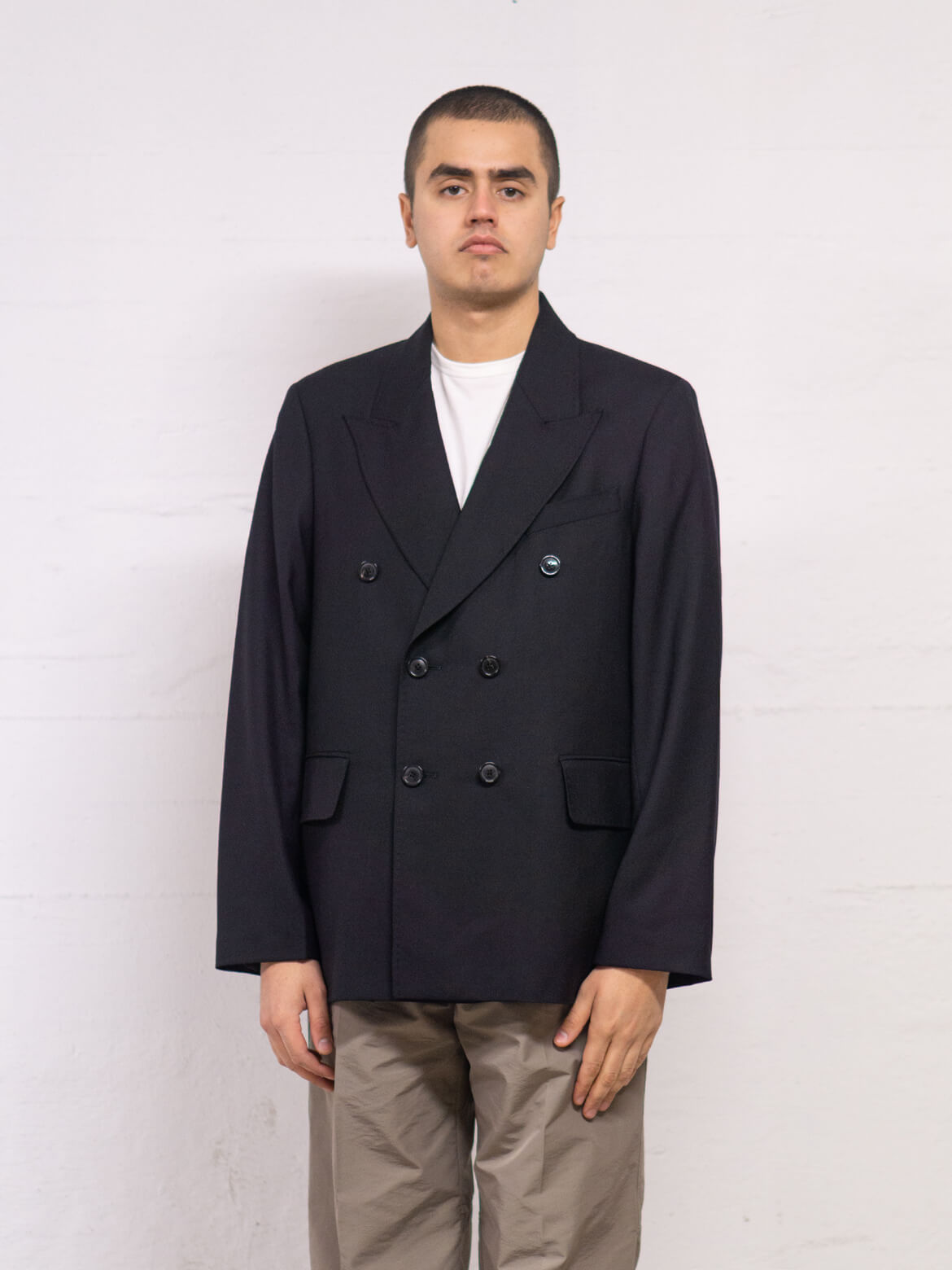 Black Panama Wool Unconstructed DB Blazer